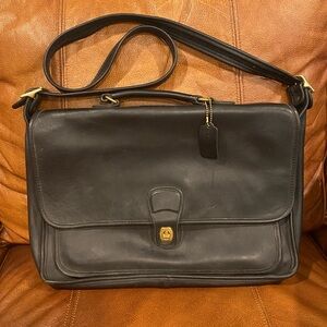 COACH Vintage Black Leather Metropolitan Messenger Briefcase Shoulder Bag